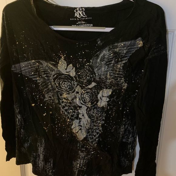 T-shirt Vintage Rock & Republic - Coupe Slim, Col Zippé, Gris Avec Motif Vert